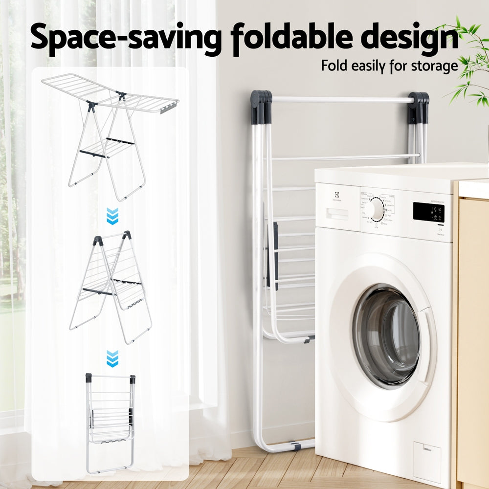 Artiss 2 Tier Clothes Rack Airer Foldable 139CM White Awezingly