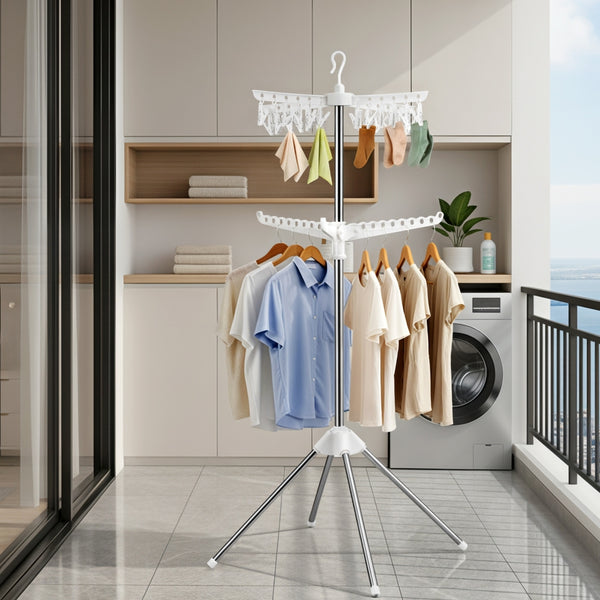 Artiss Clothes Rack Airer 2 Tier Rotatable Hanger Foldable Awezingly