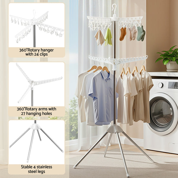 Artiss Clothes Rack Airer 2 Tier Rotatable Hanger Foldable Awezingly