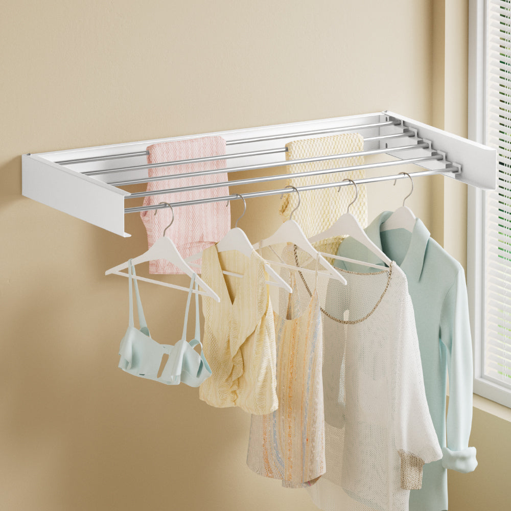 Artiss Clothes Rack Wall Mounted Airer Foldable White Awezingly