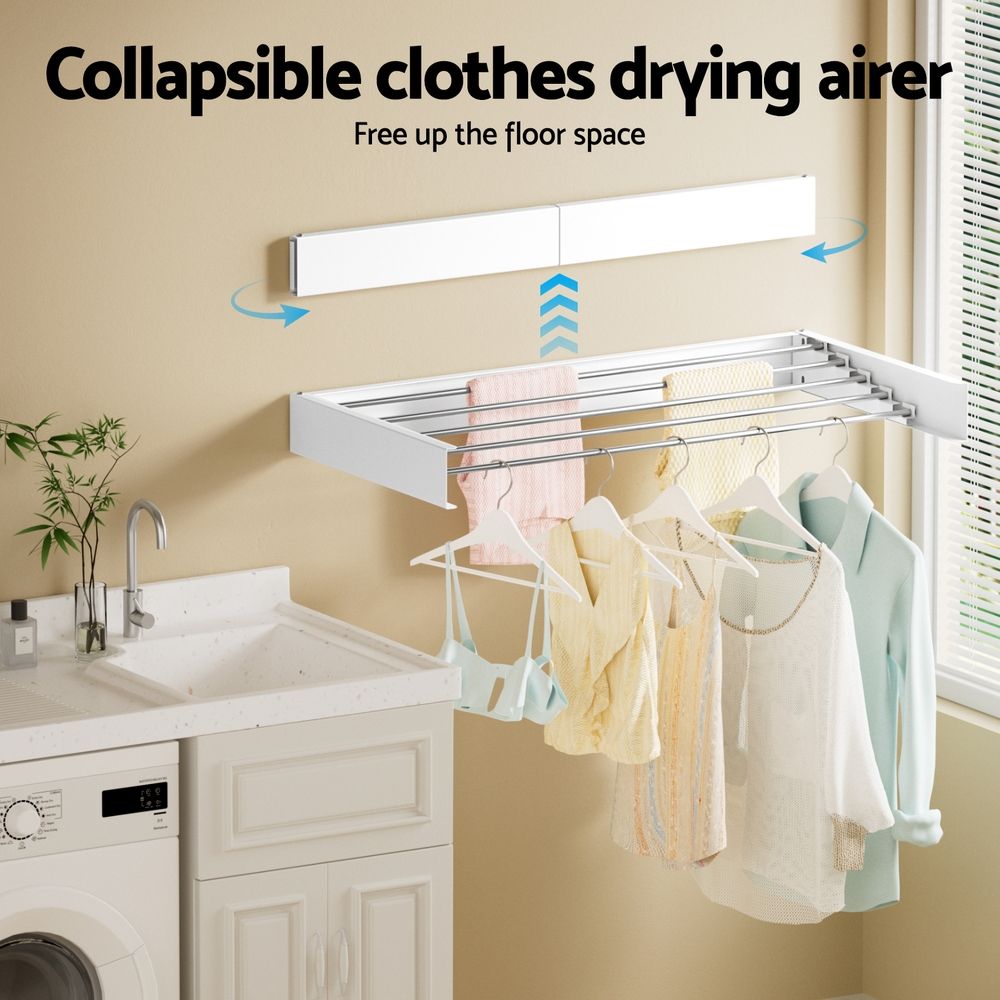 Artiss Set of 2 Clothes Rack Wall Mounted Airer Foldable White Awezingly