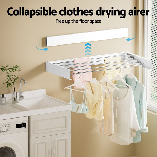 Artiss Set of 2 Clothes Rack Wall Mounted Airer Foldable White Awezingly