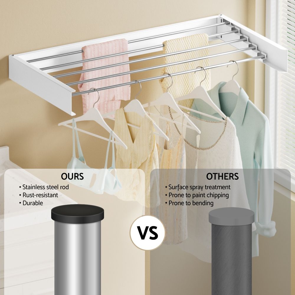 Artiss Set of 2 Clothes Rack Wall Mounted Airer Foldable White Awezingly