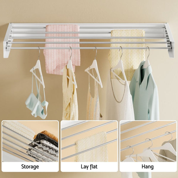 Artiss Set of 2 Clothes Rack Wall Mounted Airer Foldable White Awezingly