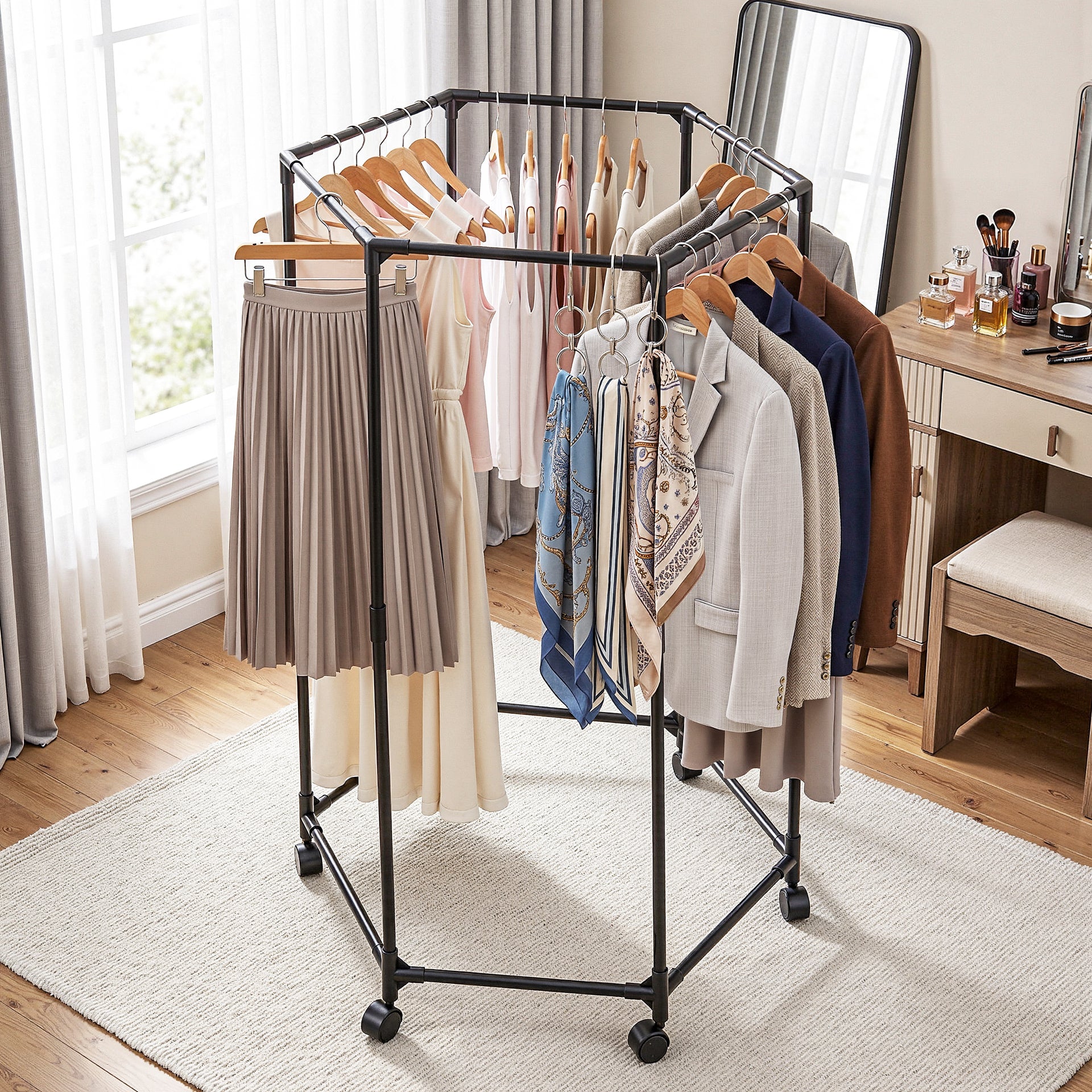 Artiss Clothes Rack Airer Rail Coat Stand Wheels 6 Rods Awezingly