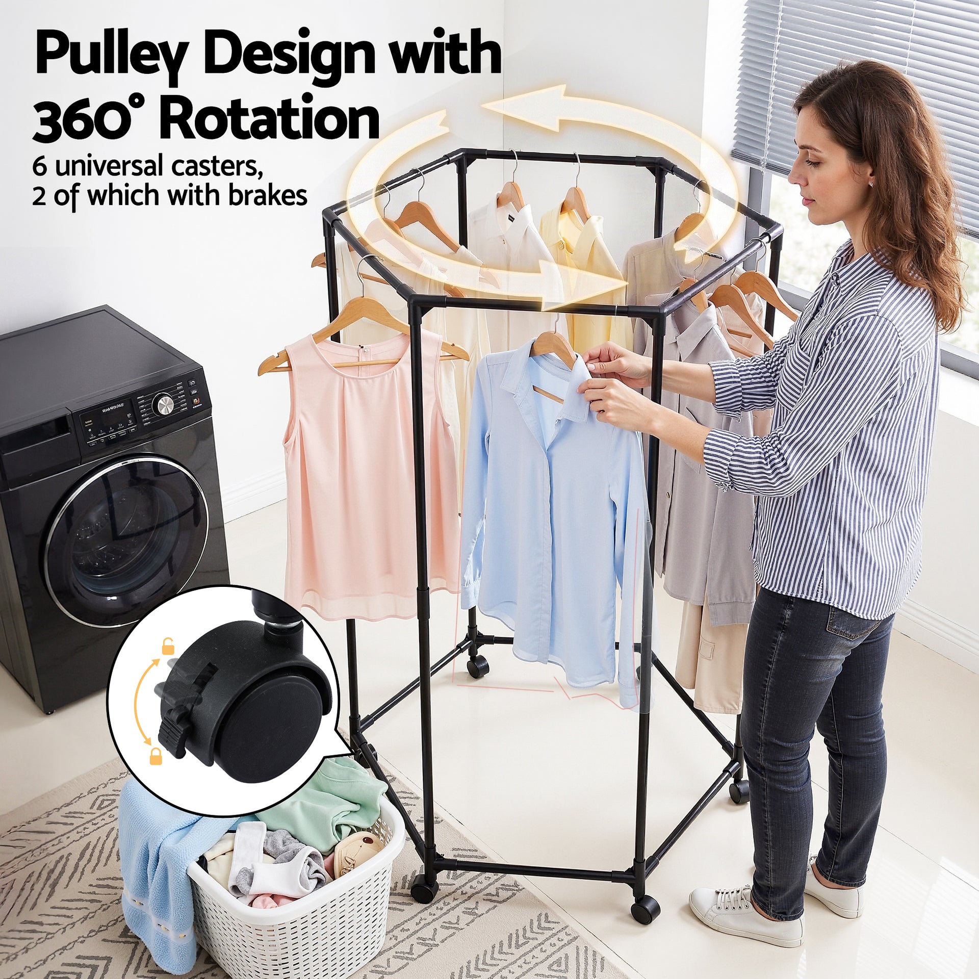 Artiss Clothes Rack Airer Rail Coat Stand Wheels 6 Rods Awezingly