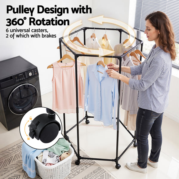 Artiss Clothes Rack Airer Rail Coat Stand Wheels 6 Rods Awezingly