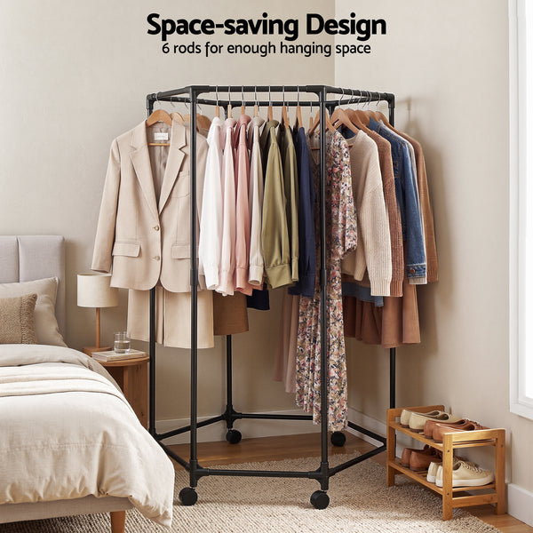 Artiss Clothes Rack Airer Rail Coat Stand Wheels 6 Rods Awezingly