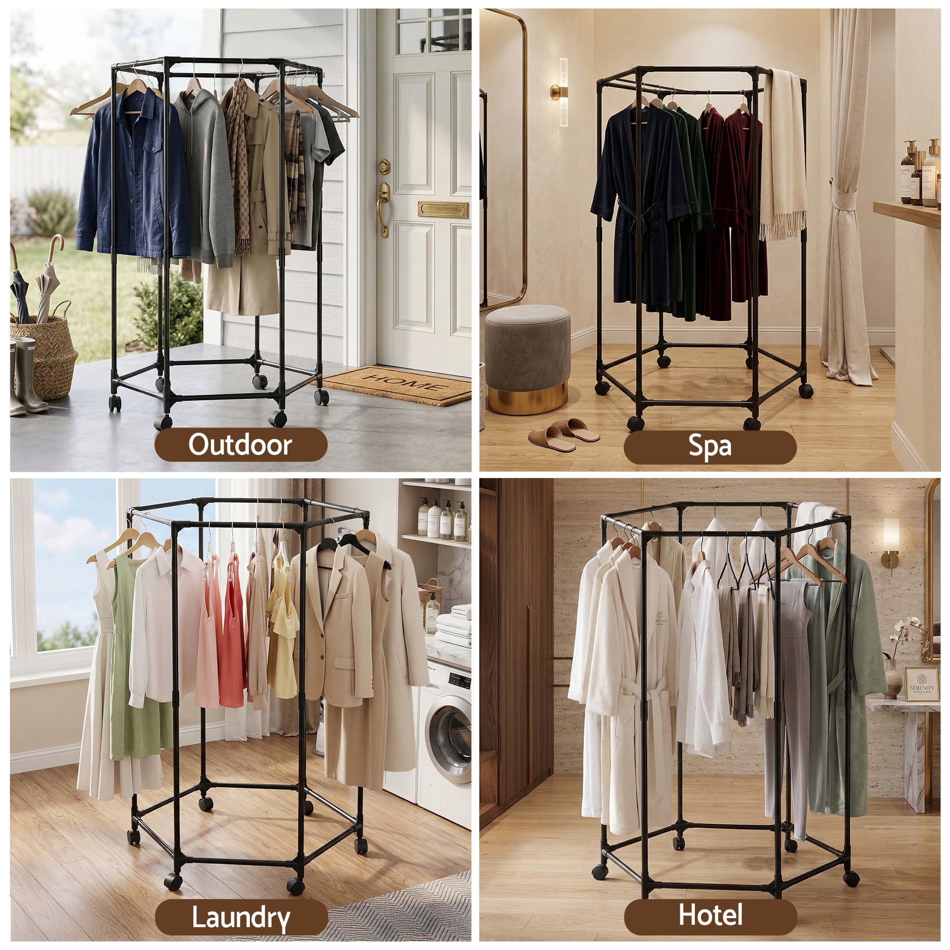 Artiss Clothes Rack Airer Rail Coat Stand Wheels 6 Rods Awezingly