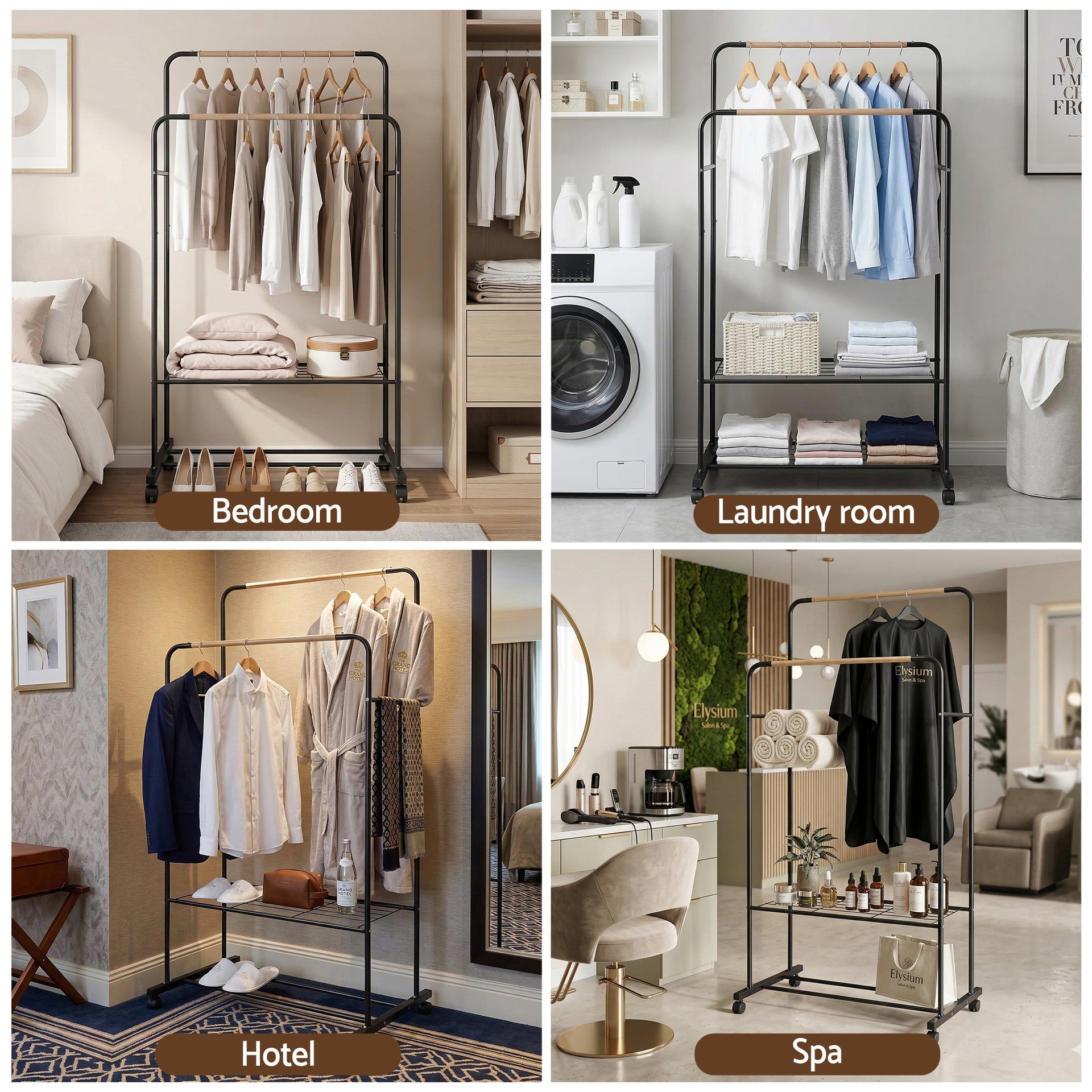 Artiss Clothes Rack Double Rod Airer Rail Coat Stand Hanger Storage Shelf Awezingly