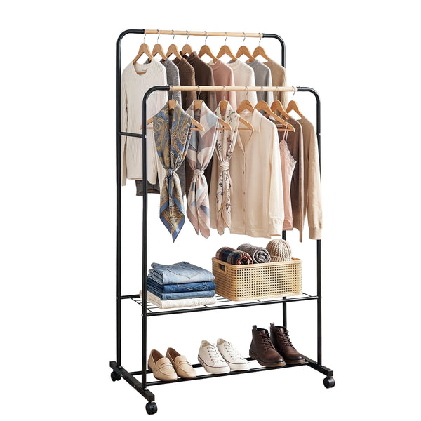 Artiss Clothes Rack Double Rod Airer Rail Coat Stand Hanger Storage Shelf Awezingly