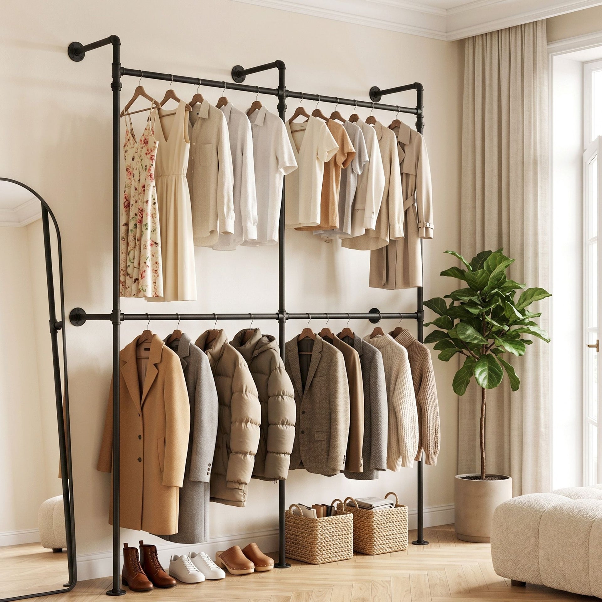 Artiss Industrial Pipe Clothing Rack Garment Clothes Display Stand Wall Mounted Awezingly