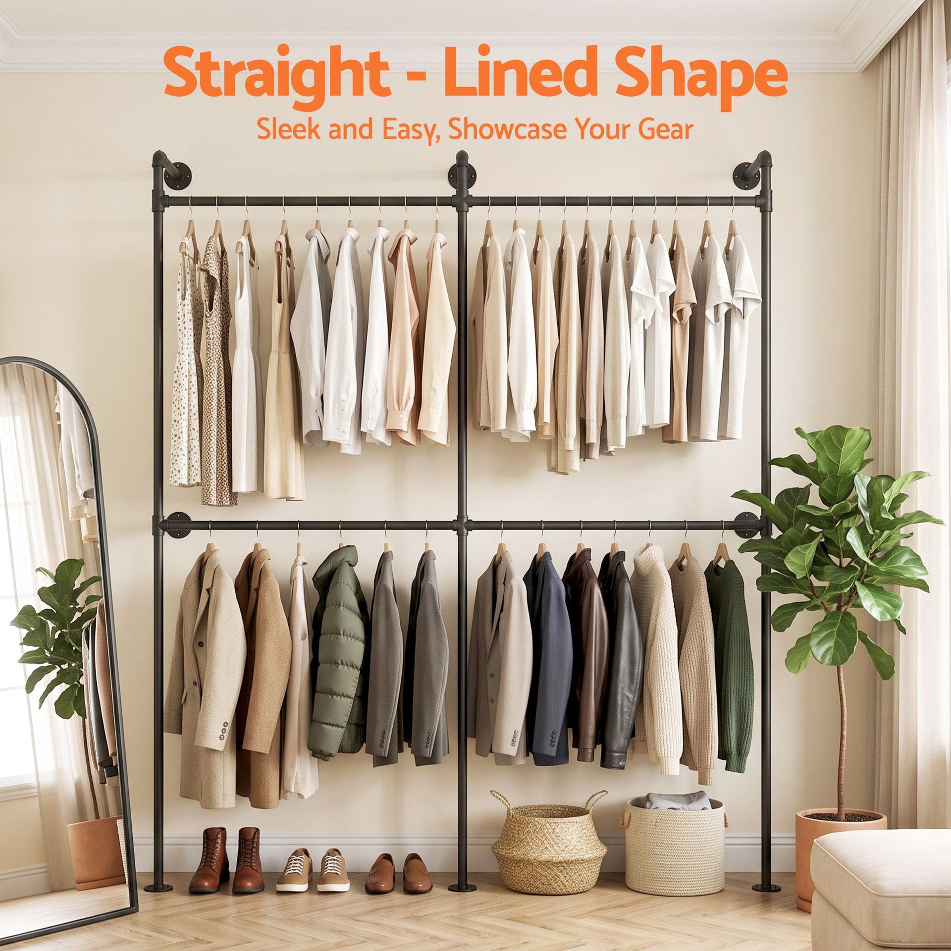 Artiss Industrial Pipe Clothing Rack Garment Clothes Display Stand Wall Mounted Awezingly