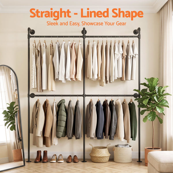 Artiss Industrial Pipe Clothing Rack Garment Clothes Display Stand Wall Mounted Awezingly