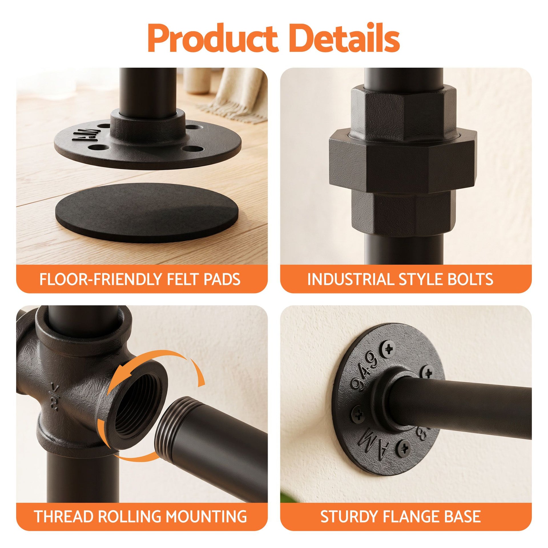 Artiss Industrial Pipe Clothing Rack Garment Clothes Display Stand Wall Mounted Awezingly