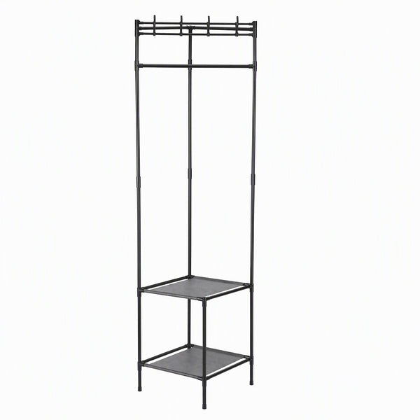 Artiss Coat Rack 181cm Freestanding Corner Hall Tree Garment Organiser Storage Shelf 8 Hooks Black Awezingly