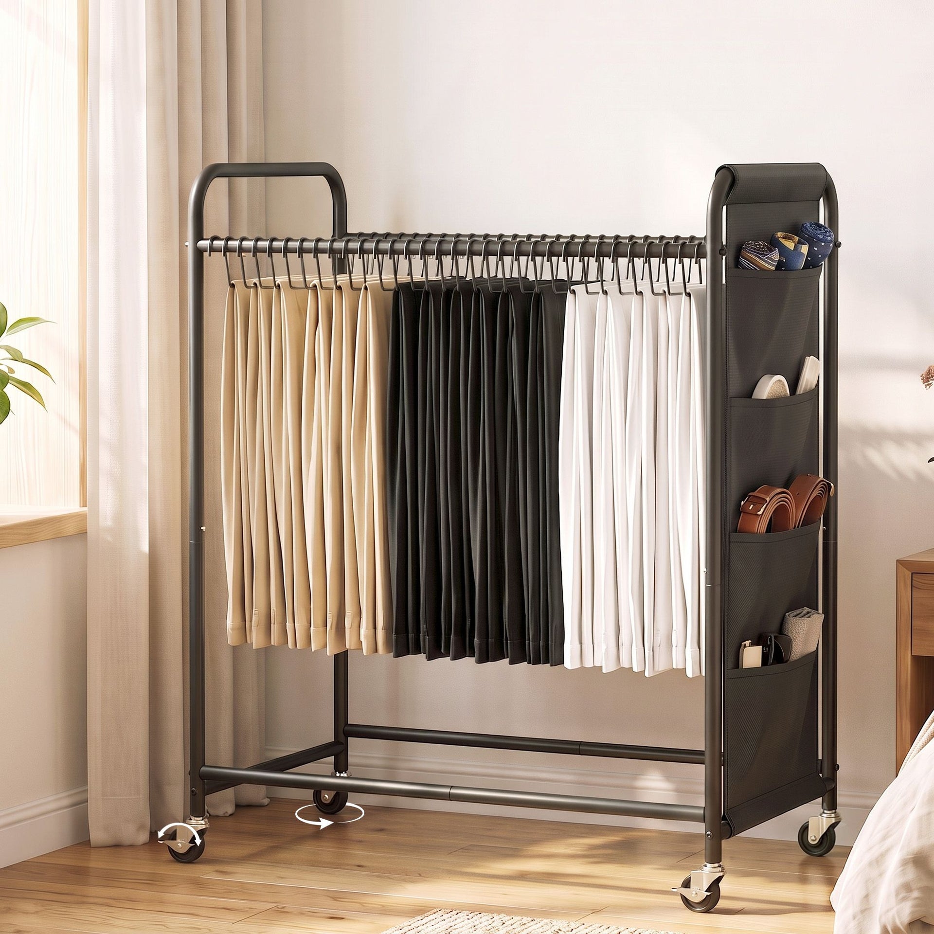 Artiss Pants Trolley Mobile Clothes Rack Clothing Stand with 30 Hangers Wheels Storage Organizer Bag Awezingly