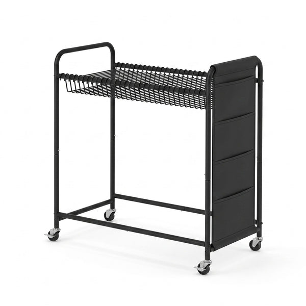 Artiss Pants Trolley Mobile Clothes Rack Clothing Stand with 30 Hangers Wheels Storage Organizer Bag Awezingly