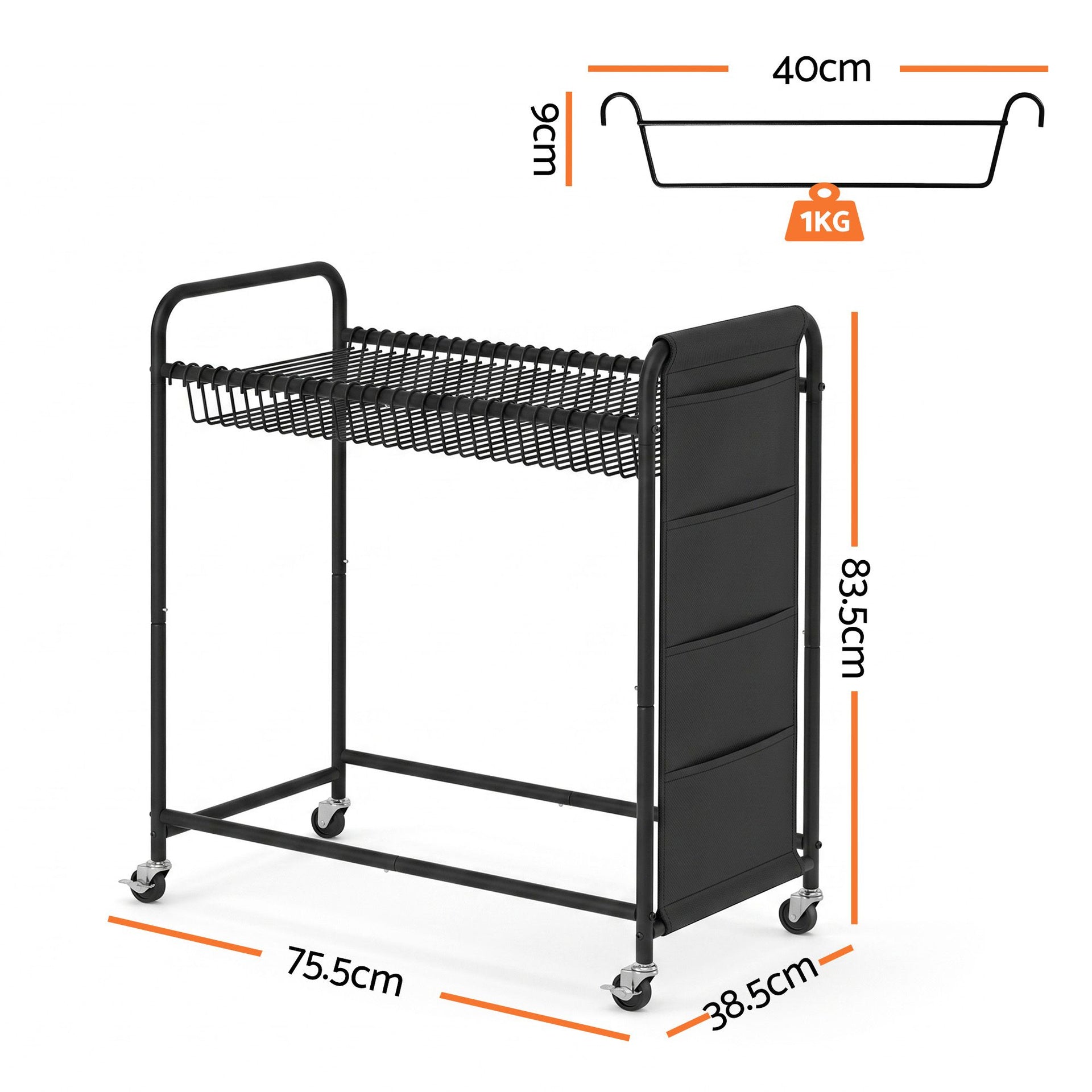 Artiss Pants Trolley Mobile Clothes Rack Clothing Stand with 30 Hangers Wheels Storage Organizer Bag Awezingly