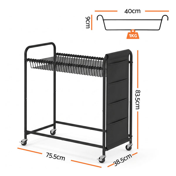 Artiss Pants Trolley Mobile Clothes Rack Clothing Stand with 30 Hangers Wheels Storage Organizer Bag Awezingly
