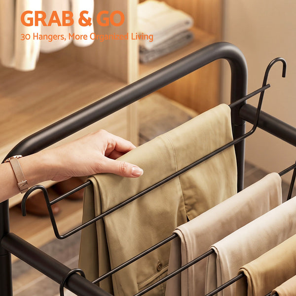 Artiss Pants Trolley Mobile Clothes Rack Clothing Stand with 30 Hangers Wheels Storage Organizer Bag Awezingly