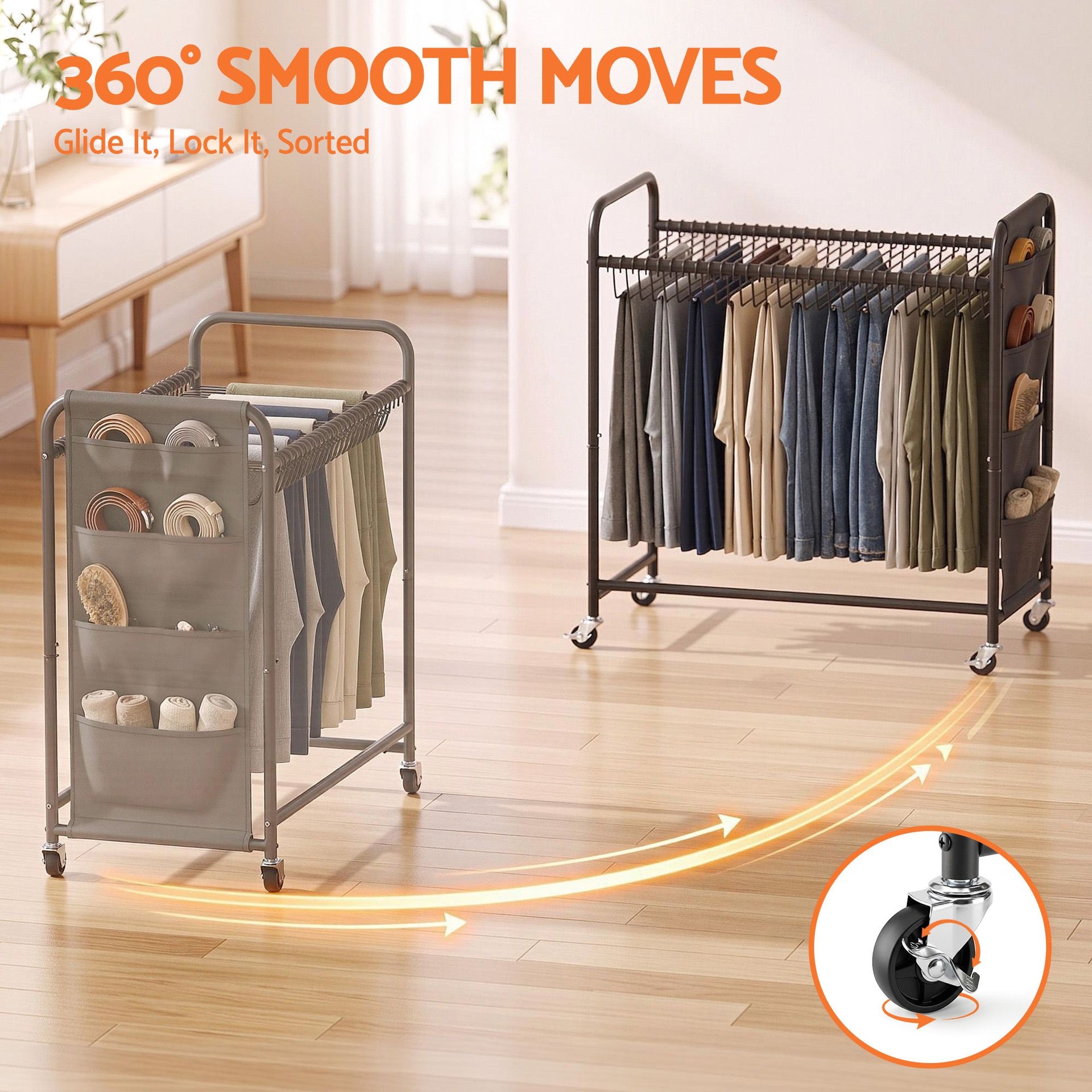 Artiss Pants Trolley Mobile Clothes Rack Clothing Stand with 30 Hangers Wheels Storage Organizer Bag Awezingly