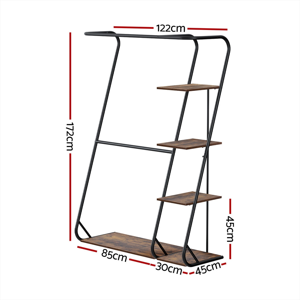 Artiss Wardrobe Clothes Rack Airer 4-Tier Walnut Artiss