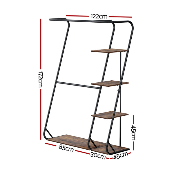 Artiss Wardrobe Clothes Rack Airer 4-Tier Walnut Artiss