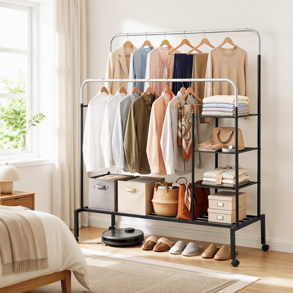Artiss Clothes Rack Double Rod Airer Rail Coat Stand Hanger Storage Shelf Artiss