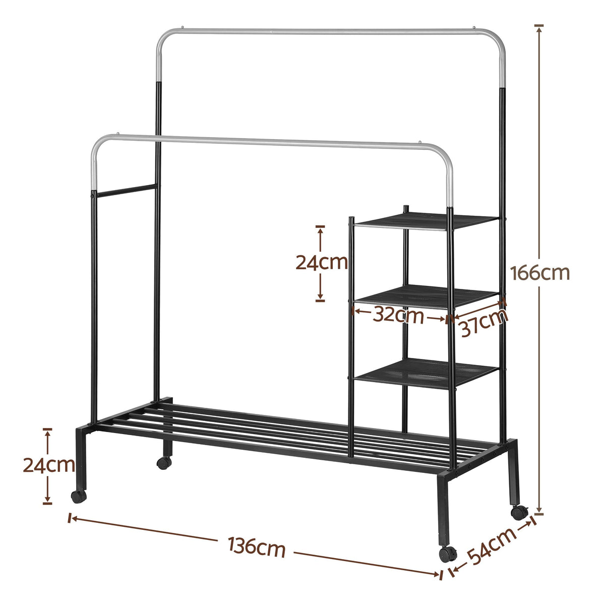 Artiss Clothes Rack Double Rod Airer Rail Coat Stand Hanger Storage Shelf Artiss