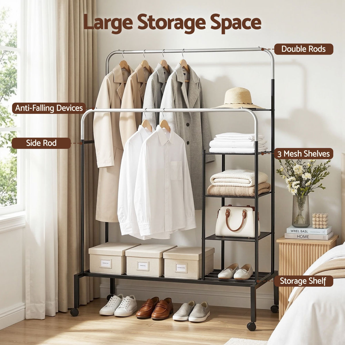 Artiss Clothes Rack Double Rod Airer Rail Coat Stand Hanger Storage Shelf Artiss