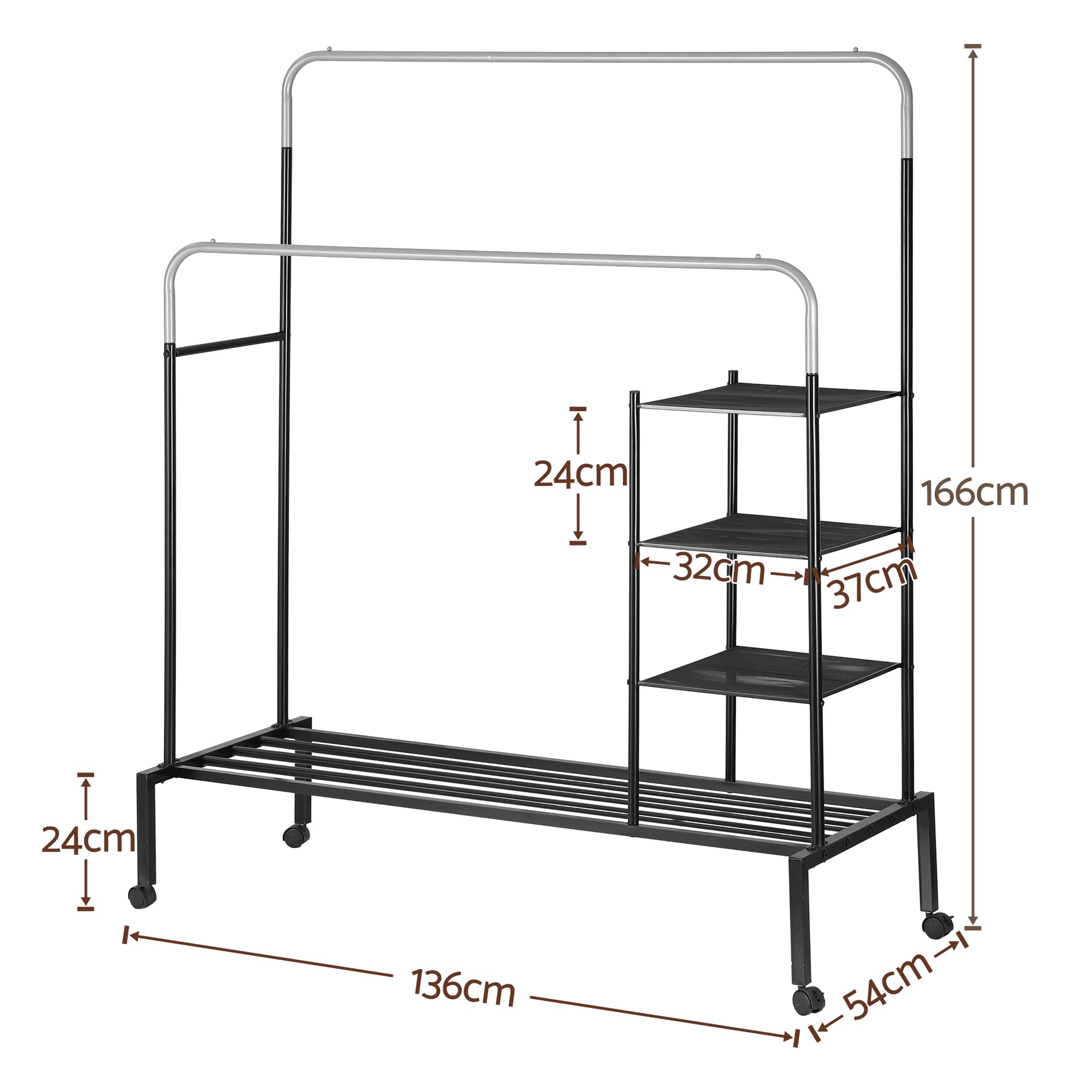 Artiss Clothes Rack Double Rod Airer Rail Coat Stand Hanger Storage Shelf Awezingly