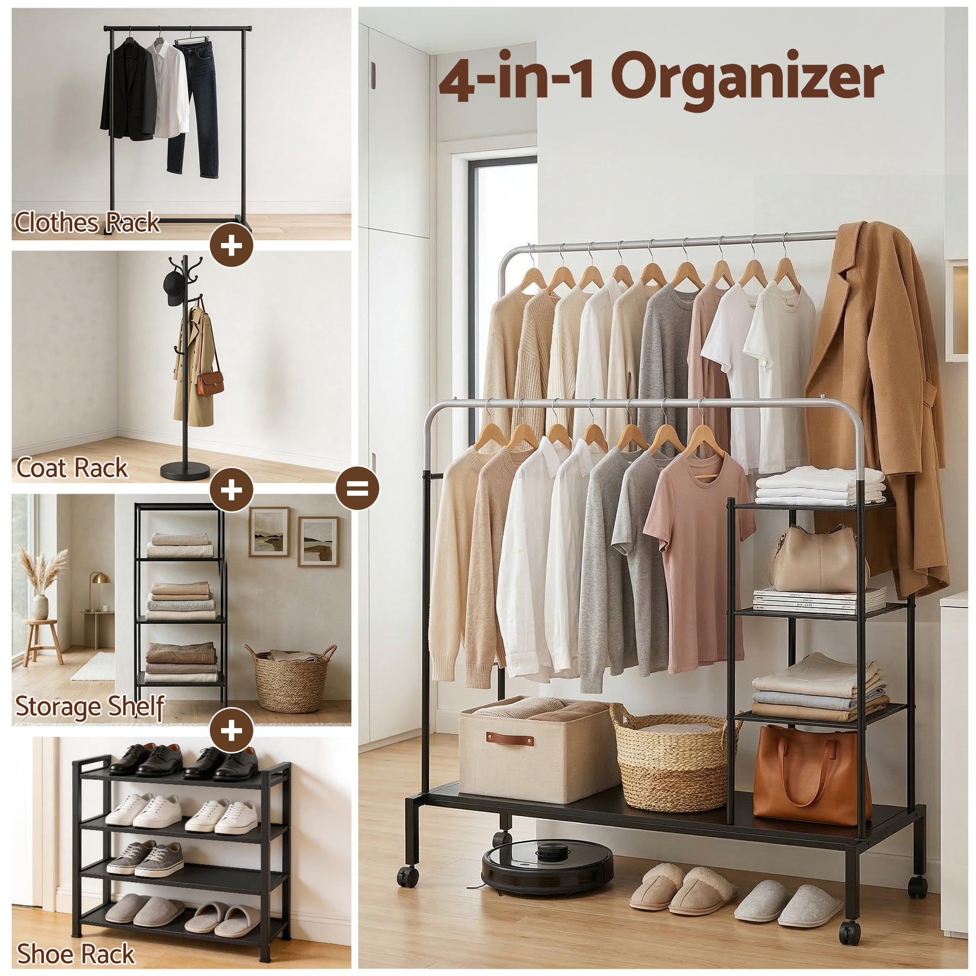Artiss Clothes Rack Double Rod Airer Rail Coat Stand Hanger Storage Shelf Awezingly