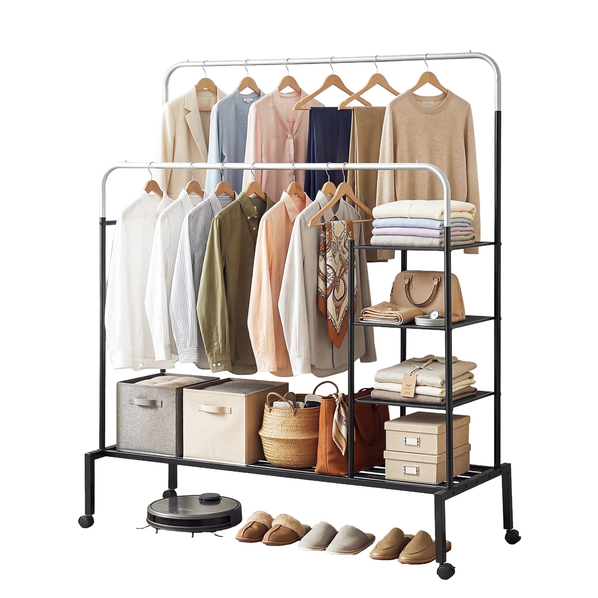 Artiss Clothes Rack Double Rod Airer Rail Coat Stand Hanger Storage Shelf Awezingly