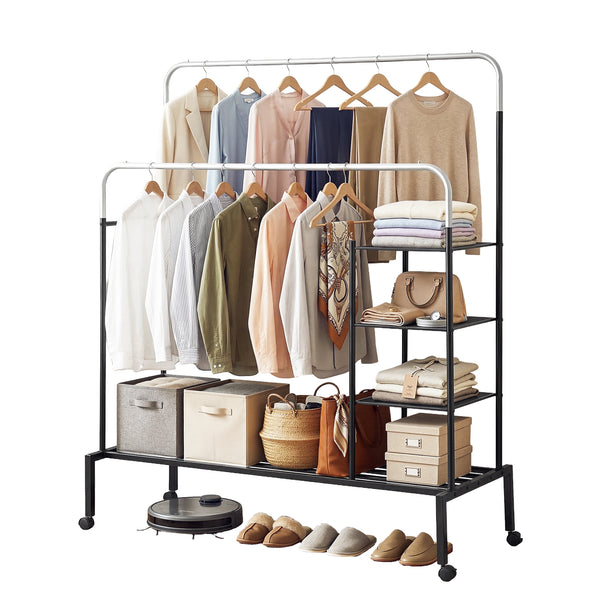 Artiss Clothes Rack Double Rod Airer Rail Coat Stand Hanger Storage Shelf Awezingly