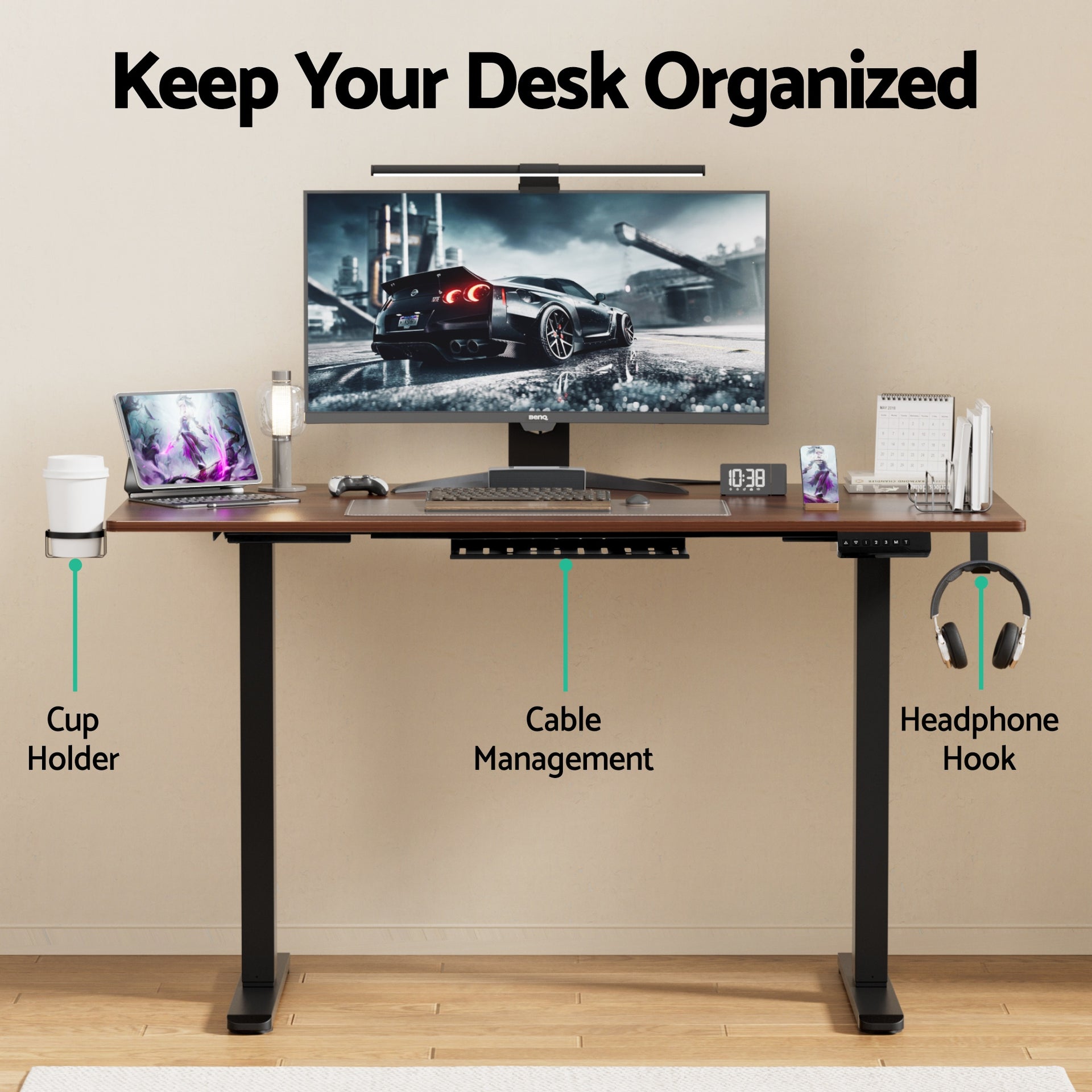 Artiss Standing Desk Motorised Dual Motor Electric Walnut 140CM Artiss