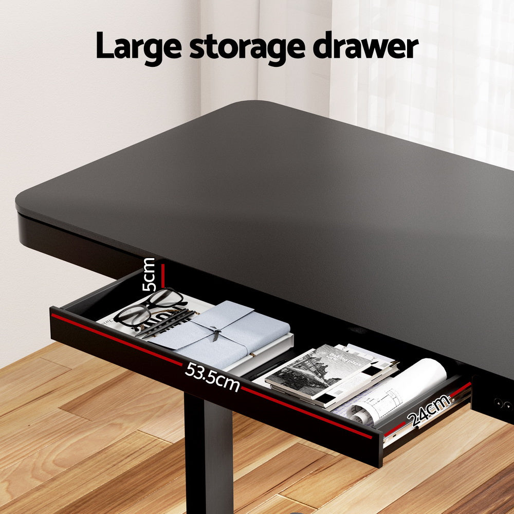 Artiss Standing Desk Motorised Electric Dual Motor Drawer 120CM Black Artiss