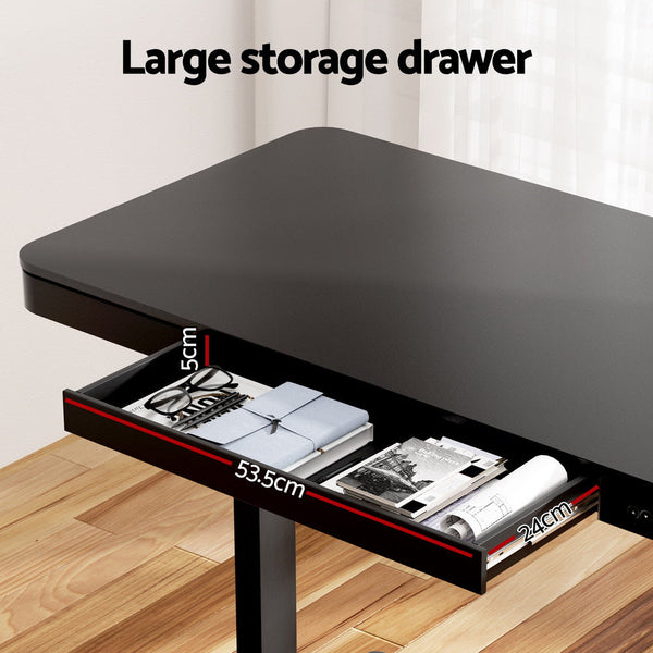 Artiss Standing Desk Motorised Electric Dual Motor Drawer 120CM Black Artiss