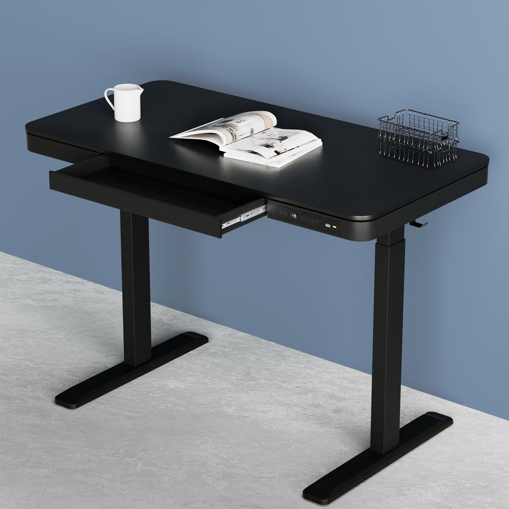 Artiss Standing Desk Motorised Electric Dual Motor Drawer 120CM Black Artiss