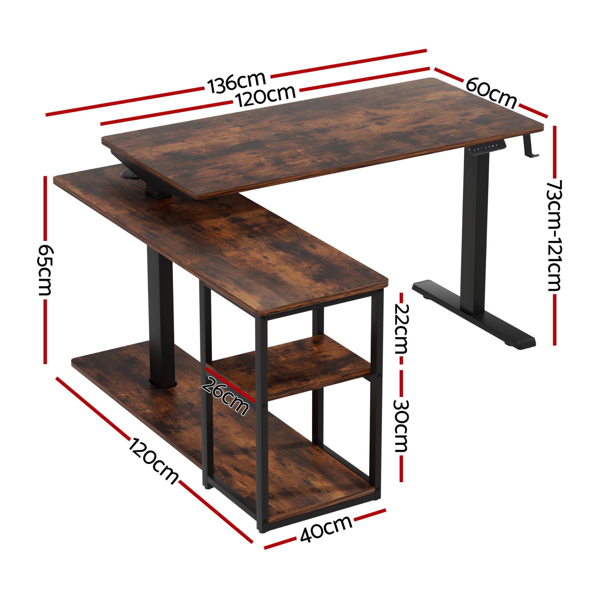 Artiss Electric Standing Desk Adjustable Motorised 120CM L Shaped Rustic Brown Artiss