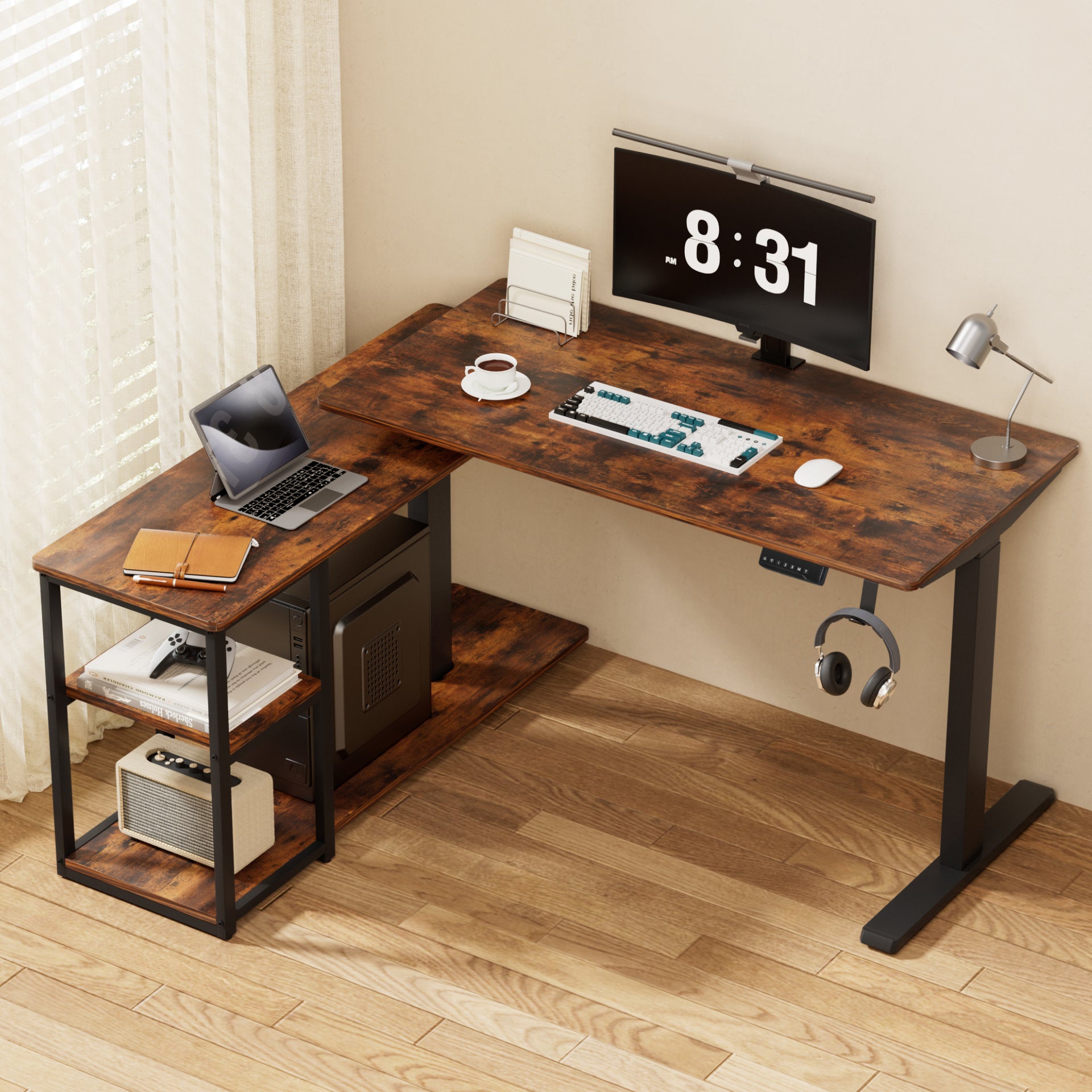 Artiss Electric Standing Desk Adjustable Motorised 120CM L Shaped Rustic Brown Artiss