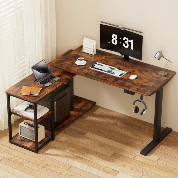 Artiss Electric Standing Desk Adjustable Motorised 120CM L Shaped Rustic Brown Artiss
