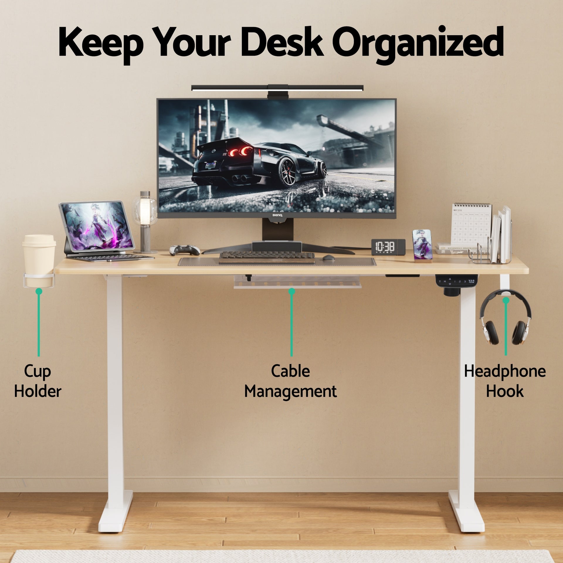 Artiss Standing Desk Motorised Touch Control Electric Oak 140CM Artiss