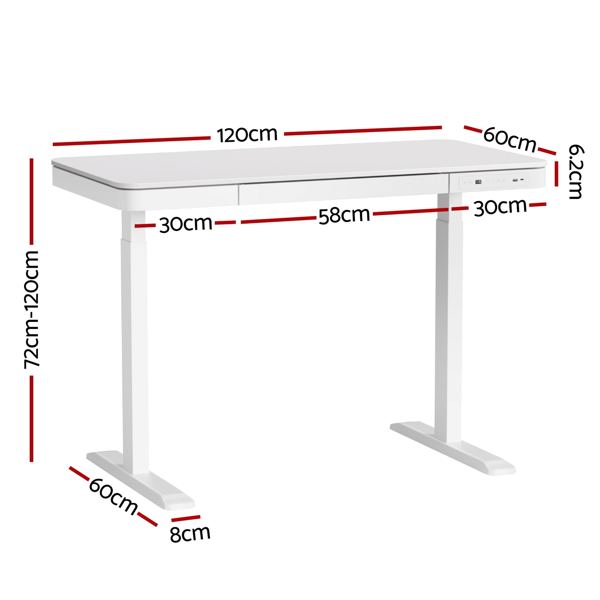Artiss Standing Desk Motorised Electric Desks Drawer 120CM White Awezingly