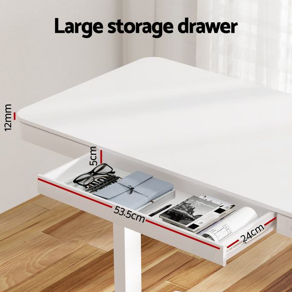 Artiss Standing Desk Motorised Electric Desks Drawer 120CM White Awezingly