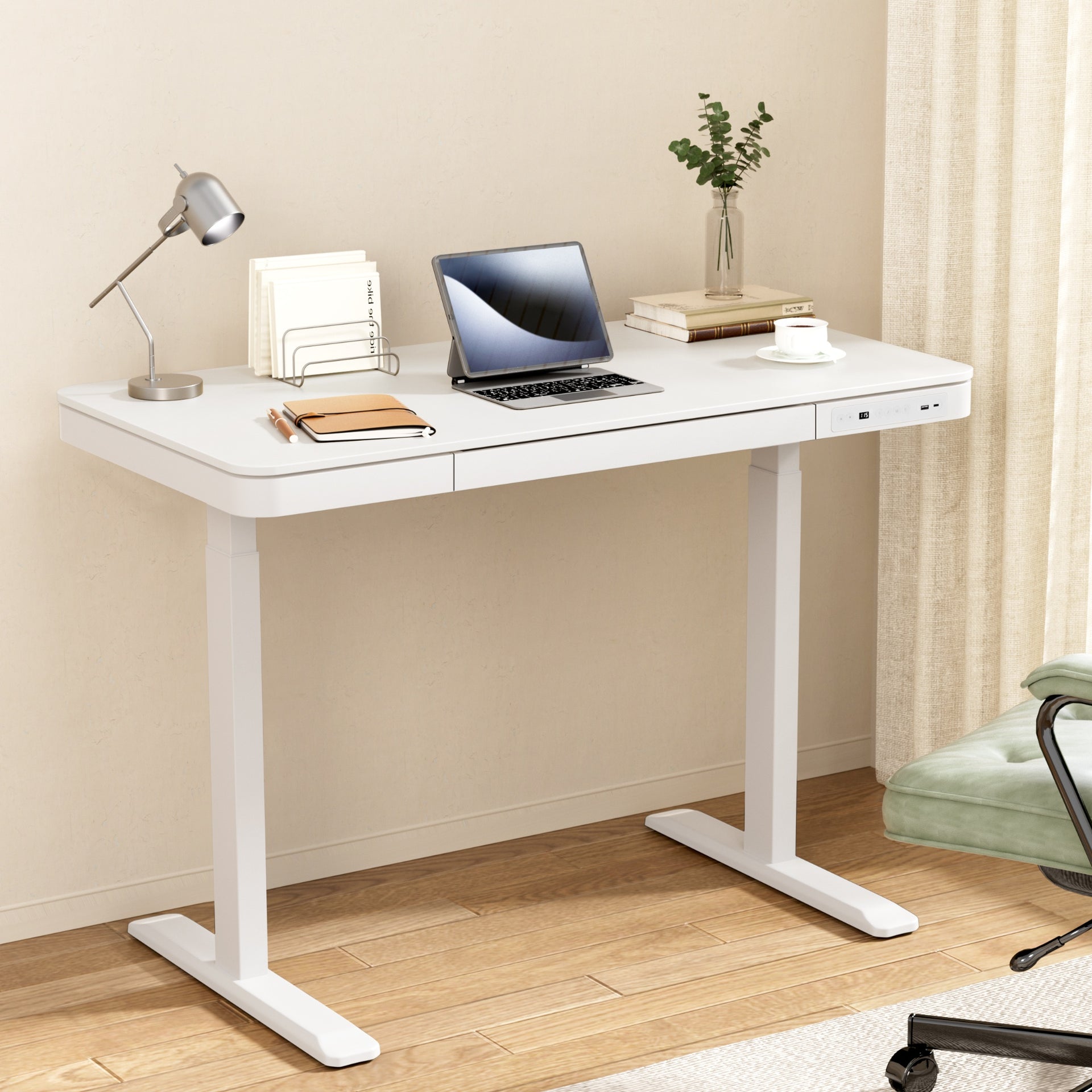 Artiss Standing Desk Motorised Electric Desks Drawer 120CM White Awezingly