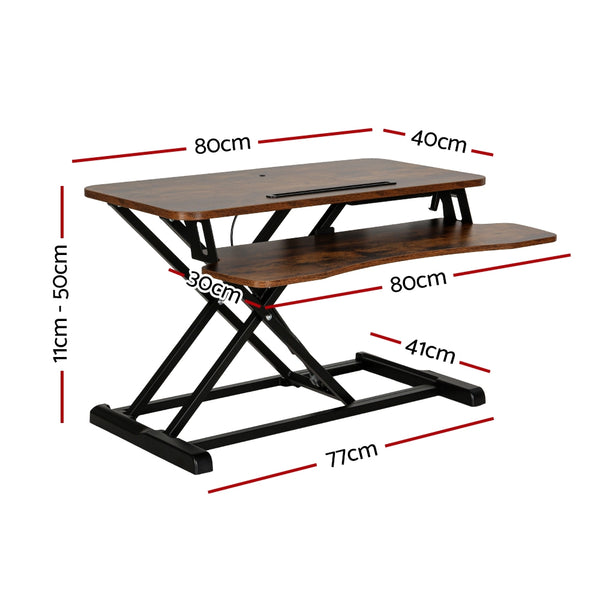 Artiss Standing Desk Riser Height Adjustable Rustic Brown 80CM Awezingly