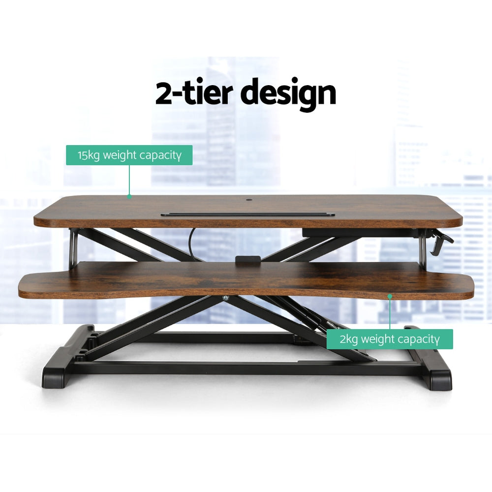 Artiss Standing Desk Riser Height Adjustable Rustic Brown 80CM Awezingly