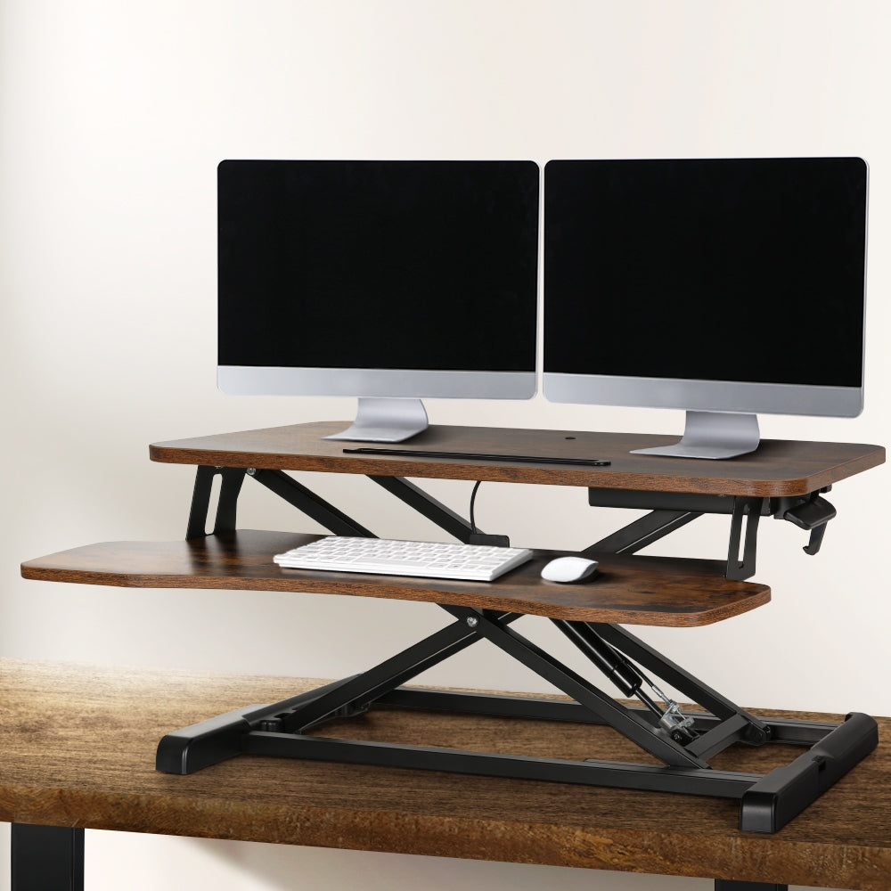 Artiss Standing Desk Riser Height Adjustable Rustic Brown 80CM Awezingly