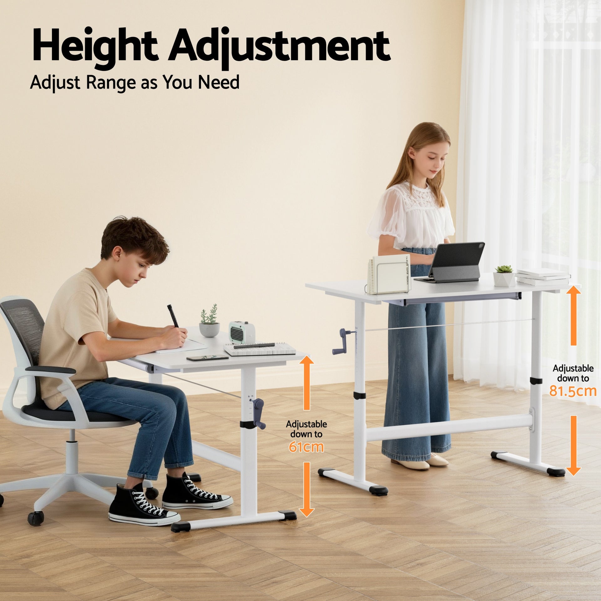 Artiss Manual Standing Desk Height Adjustable Workstation Computer Desks Study 100CM White Awezingly